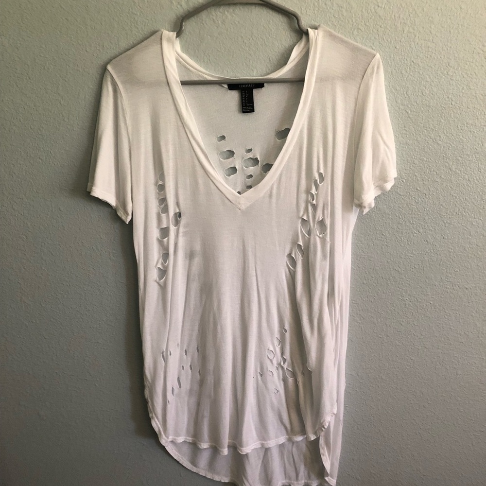 Distressed White Tee - Forever 21